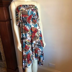 TBags strapless botanical hi-low dress